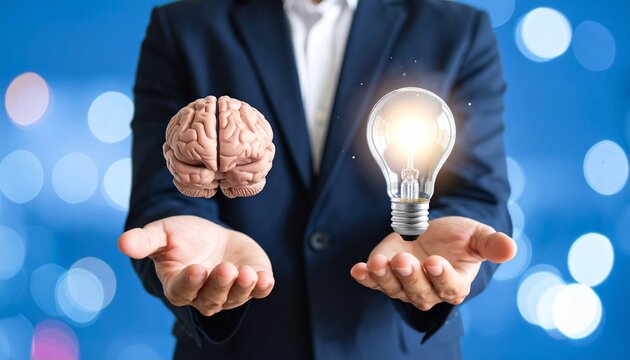 business man holding light bulb