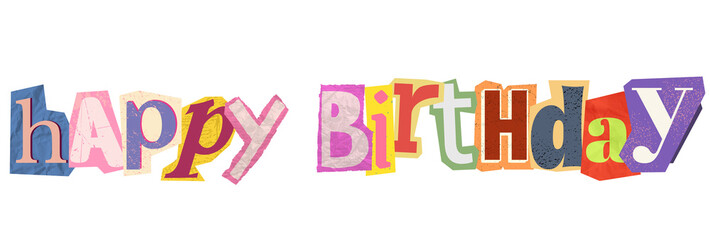 Vibrant Cut-Out Style Happy Birthday Graphic Design, Paper cutout Happy Birthday banner isolated on white 

