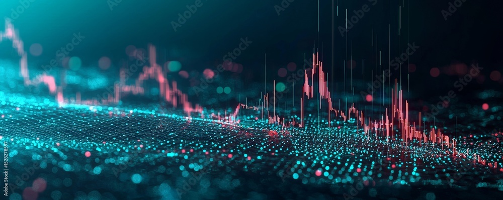 Poster digital wireframe graph with fluctuating data points background