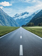 Naklejka premium photograph of beautiful view of road and Swiss Alps background