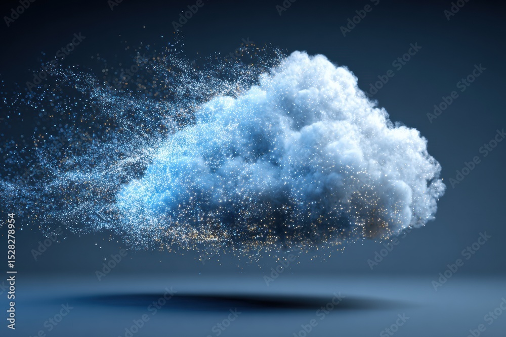 Aufkleber Cloud System Error Symbol Dissolving Into Particles With Soft Upper Margin in a Digital Environment