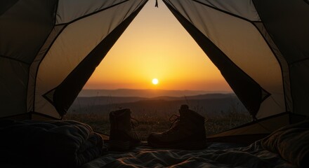Sunset view through triangular frame
