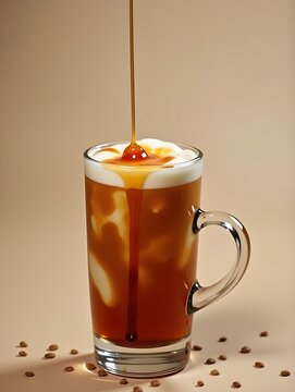 Cold Brew Coffee With Caramel Syrup, Copy Space, Food Photography