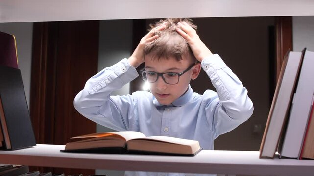 Stressed student studying and holding head in hands