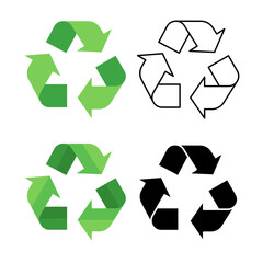 Recycling Symbol Icon Set – Green, Black, Outline and Gradient Eco Logos Collection