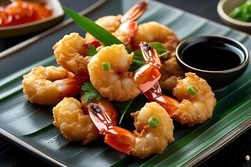 Crispy tempura shrimp with soy dipping sauce