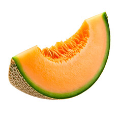 Vibrant cantaloupe slice, showcasing textured rind and refreshing pulp on the transparent background