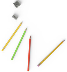 Bright colored pencils and metal sharpeners isolated on white background. Perfect for graphic...