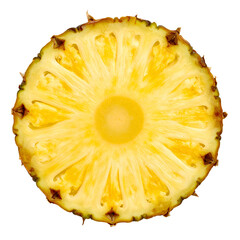 A vibrant cross-section of a pineapple, displaying its unique texture on the transparent background