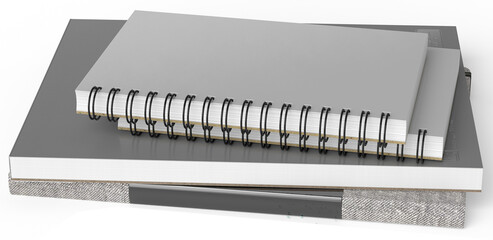 Modern sketchbooks and notebooks for drawing and ideas on a white background. Ideal for art,...
