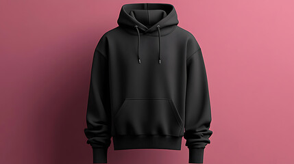 Blank Black Hoodie Mockup on Pink Background