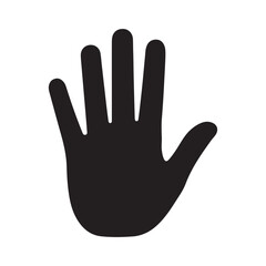 A simple black silhouette of a hand with five fingers raised in a stop gesture