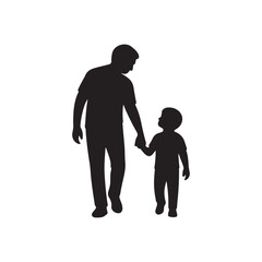 A father and his young son are walking hand in hand, enjoying a tender moment together.