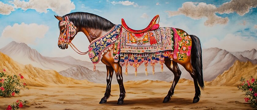 saddle horse with decorated Baluchi