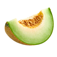 Isolated cantaloupe slice displaying vibrant color and texture details on the transparent background