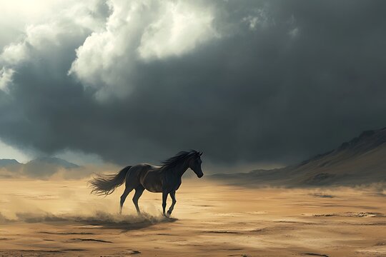 Barb horse in North African landscape