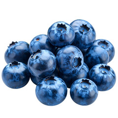 Vibrant blueberries clustered with verdant leaves, showcasing freshness and texture on the transparent background