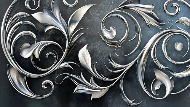 Elegant chrome floral ornament on dark background, luxury decorative design