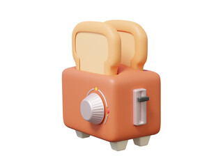 Orange toaster icon on isolated background png. Modern design electronic hot tool appliance cook toast food breakfast household. 3d rendering illustration element