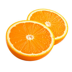 Two halves of a vibrant, juicy citrus fruit, showcasing its inner structure on the transparent background