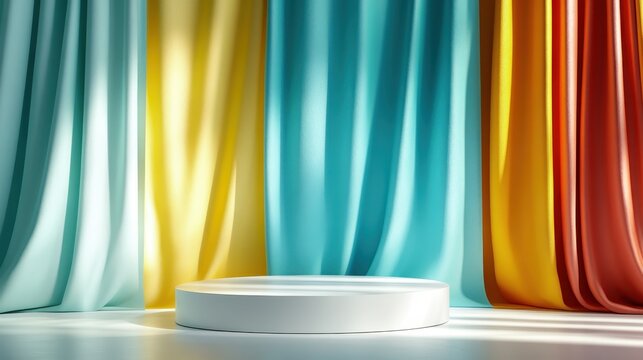 An elegant display of colorful fabric drapes cascading beautifully, enhancing the ambiance of a space and inviting warmth and creativity in interior design aesthetics.