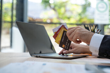 Online Payment with Credit Cards on Laptop