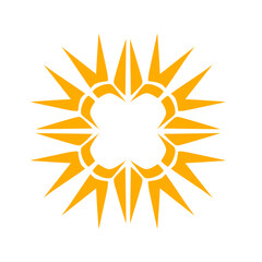Geometric stylized sunburst design in bold contrasting colors, dynamic visual