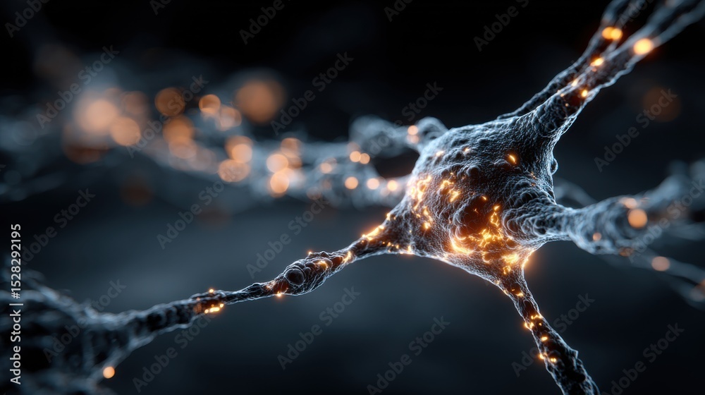 Poster a detailed view of interconnected neurons with glowing synapses illustrates the intricate communicat