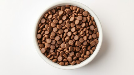 Fototapeta premium Overhead Shot of Brown Pet Food in White Bowl, Pet Food, Dog Food Pet Food, Kibble
