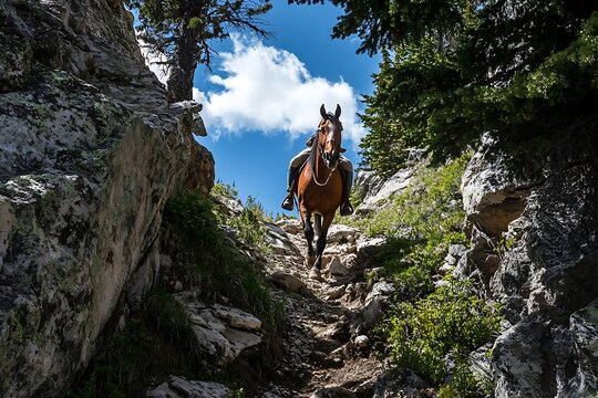 terrain horse climbing steep trail in remote Basha