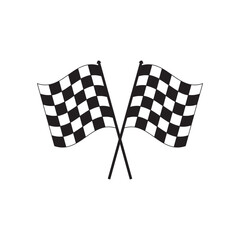 Racing Flag icon. Two crossed checkered flags silhouette. Racing flag vector. Perfect for sports and finish line designs. Checkered flag on a pole waving in the wind for race completion