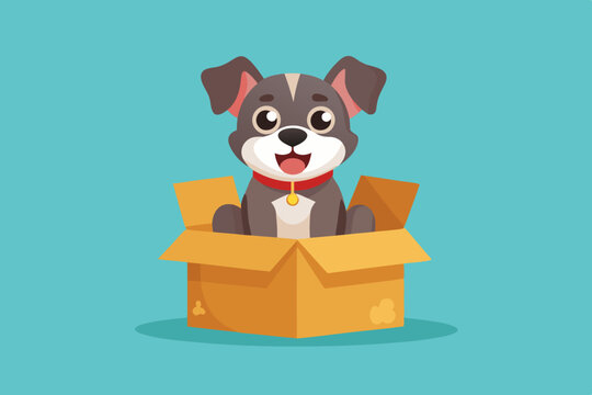 A small dog sitting in a box is an unexpected surprise package with a cute face.