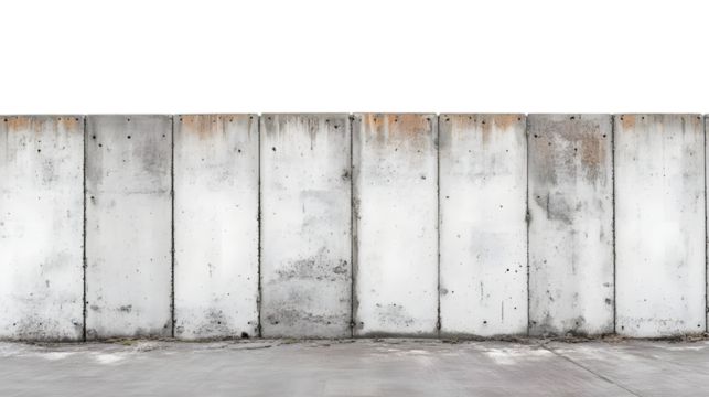 Old grunge concrete wall texture, rough concrete and dirty painted surface create unique architectural style isolated on transparent background.