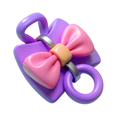 Purple and pink 3d bow clipart isolated on transparent background