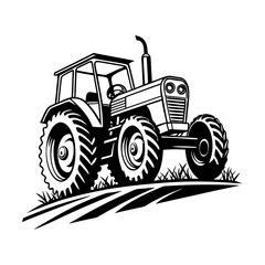 Farm tractor silhouette vector illustration, Farm tractor, black and white silhouette logo design isolated on a white background, A farm Tractor Silhouette,  Classic Farm Tractor Silhouette