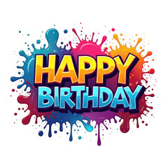 Rainbow Ink Splash Happy Birthday Png Design.