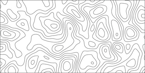 Abstract topographic map illustration showcasing a black and white contour pattern ideal for conceptual designs representing elevation changes and geographic landscapes.