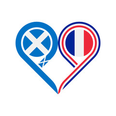 friendship concept. heart symbol icon of scotland and france flags. vector illustration isolated on white background