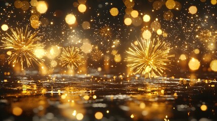 The dazzling fireworks reflected on the sea surface