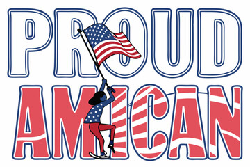 Proud american girl holding flag graphic