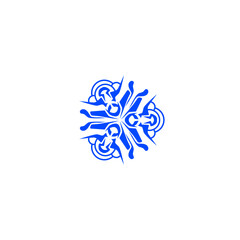 Intricate blue symmetrical design radiating visual allure against the darkness