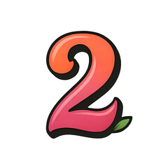Colorful Number 2 with Leaf and Floral Decorations on Transparent Background – Tattoo-Style Design for Kids, Nursery Art, and Educational Graphics