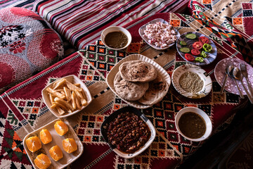 Arabian food. Egyptian dinner in the authentic arabian restaurant 