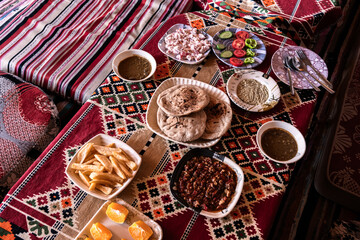 Arabian food. Egyptian dinner in the authentic arabian restaurant 