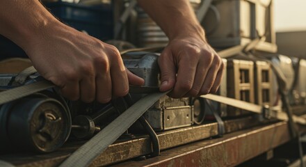 Hands using woodworking tool close up