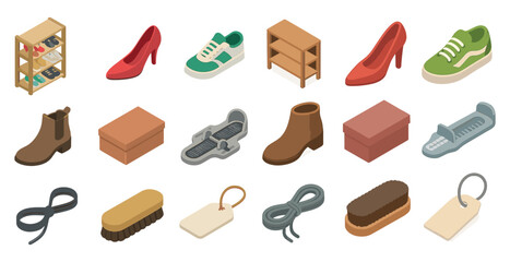 Shoe collection and accessories with diverse footwear and care items