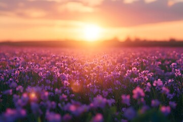 Fototapeta premium Purple Buckwheat Flower Sea under Sunset