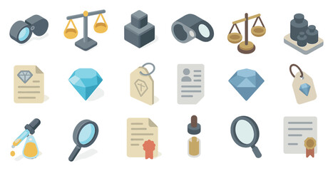 Collection of finance and inspection icons for business and legal documents
