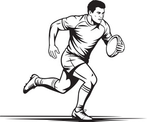 Rugby player running with ball, powerful  rugby sports line art illustration