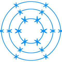 Interconnected stellar patterns within concentric cyan blue circular arrangements